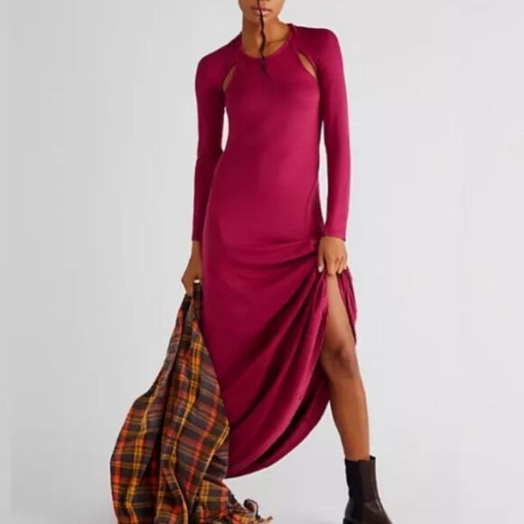 Free People | FP Beach Night Out Maxi Long Sleeve Size XS WINE - Picture 1 of 4